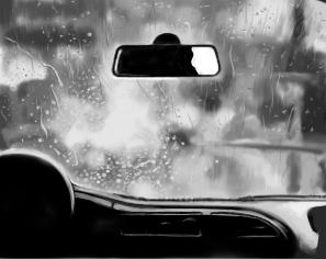 June 2, 2013 - Inspired by lkopuz's photo 'point of promontory' over at DeviantArt, I drew this rainy car dash.